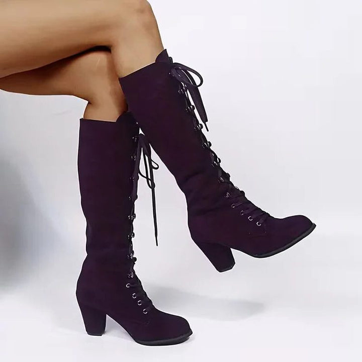 Trinity | Lace-Up Suede Block Heel Knee High Boots for Women