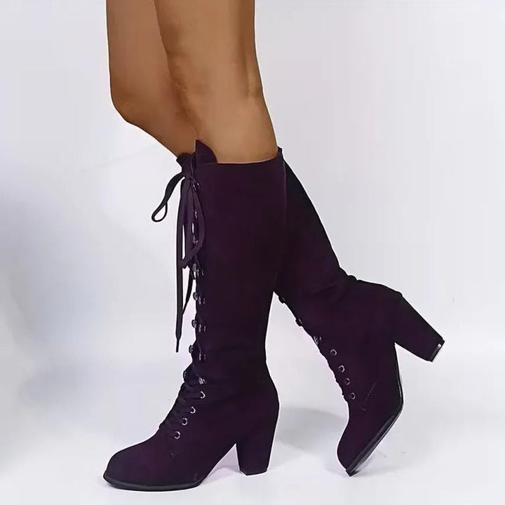 Trinity | Lace-Up Suede Block Heel Knee High Boots for Women