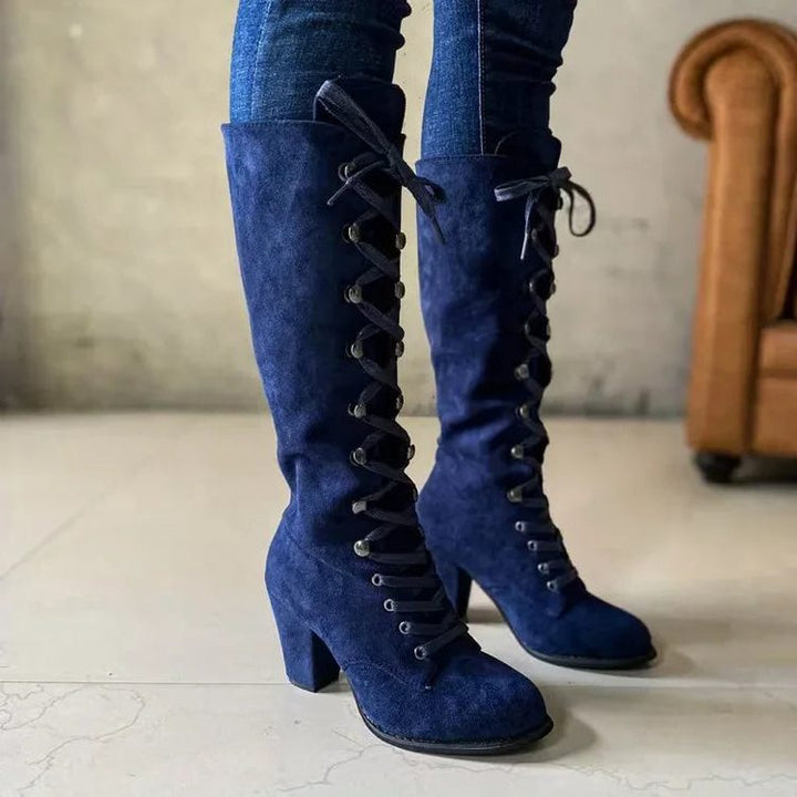 Trinity | Lace-Up Suede Block Heel Knee High Boots for Women