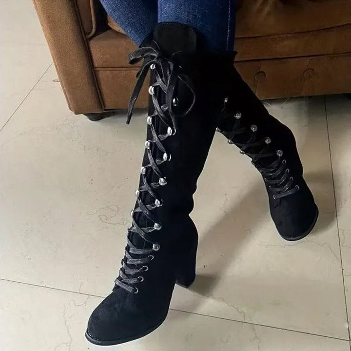 Trinity | Lace-Up Suede Block Heel Knee High Boots for Women
