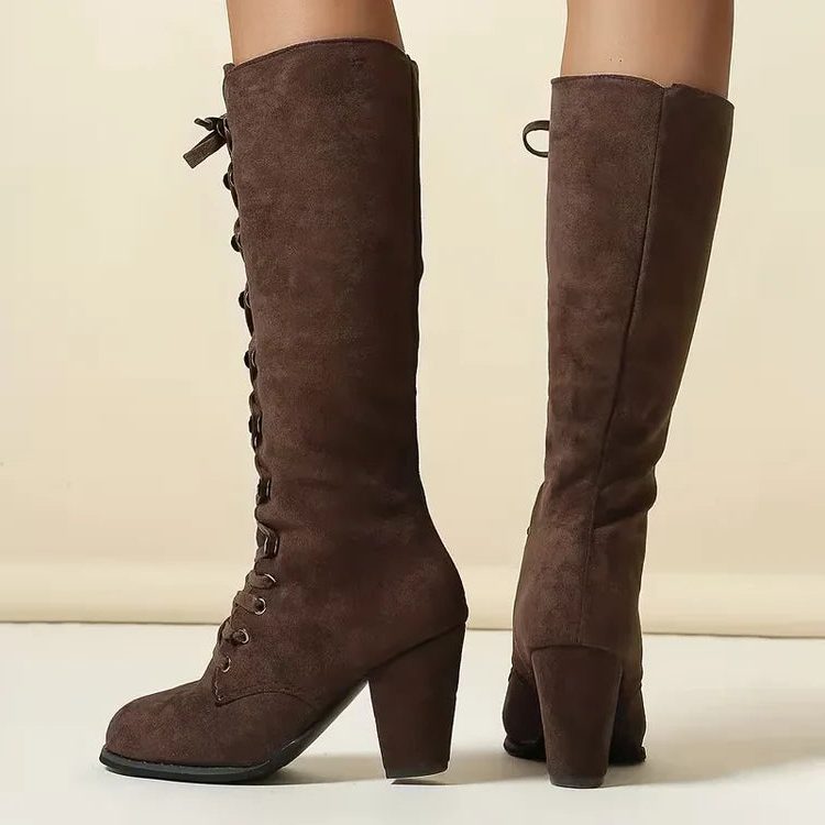 Trinity | Lace-Up Suede Block Heel Knee High Boots for Women