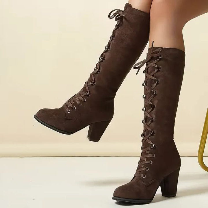 Trinity | Lace-Up Suede Block Heel Knee High Boots for Women