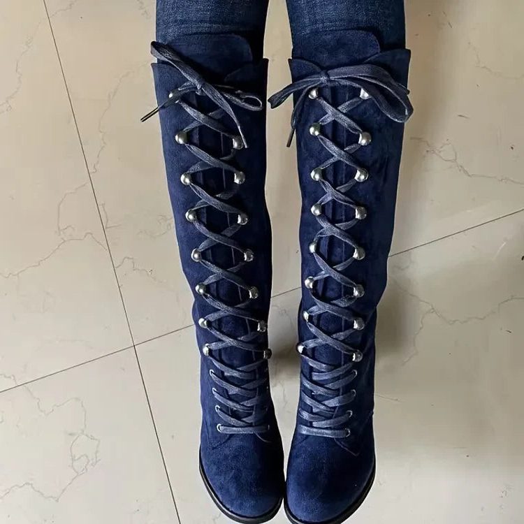 Trinity | Lace-Up Suede Block Heel Knee High Boots for Women