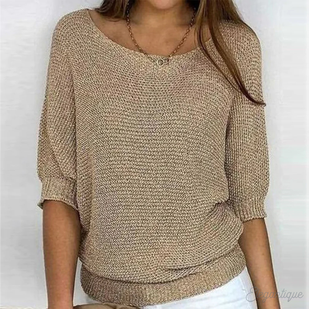 Women's Relaxed Lightweight Sweater – Classic Crew Neck Knit Pullover