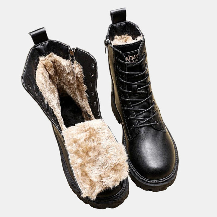 Undine | Fleece-Lined Combat Ankle Boots with Lace-Up for Women