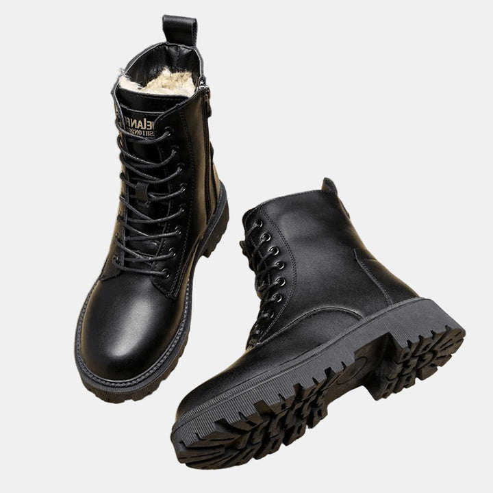 Undine | Fleece-Lined Combat Ankle Boots with Lace-Up for Women