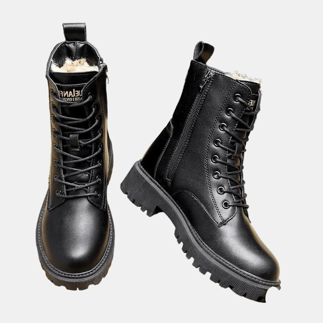 Undine | Fleece-Lined Combat Ankle Boots with Lace-Up for Women