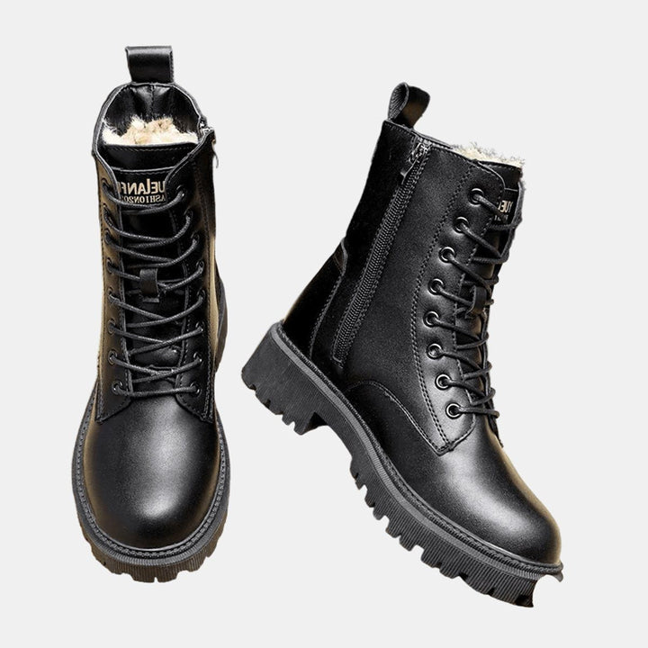Undine | Fleece-Lined Combat Ankle Boots with Lace-Up for Women