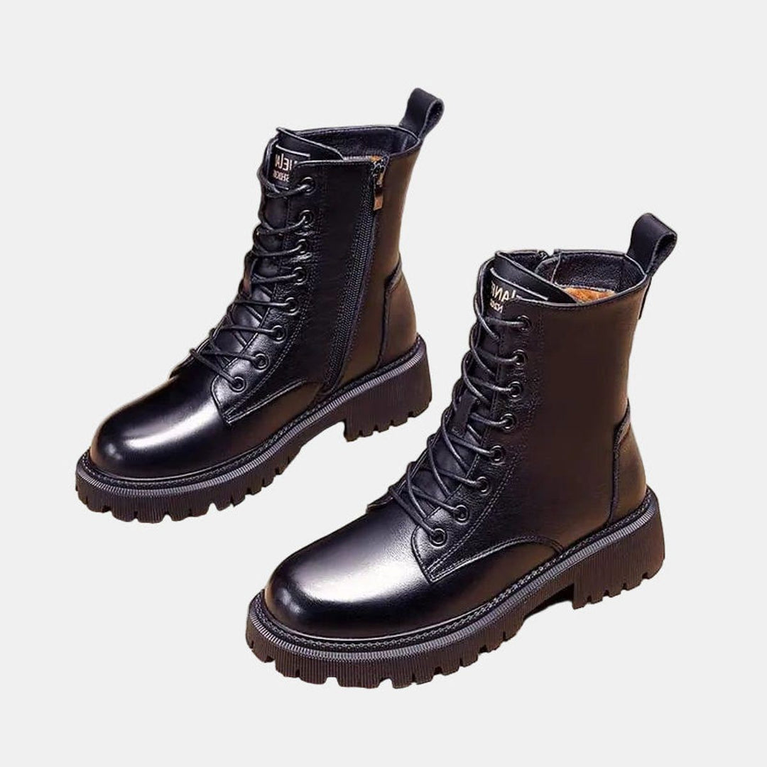 Undine | Fleece-Lined Combat Ankle Boots with Lace-Up for Women