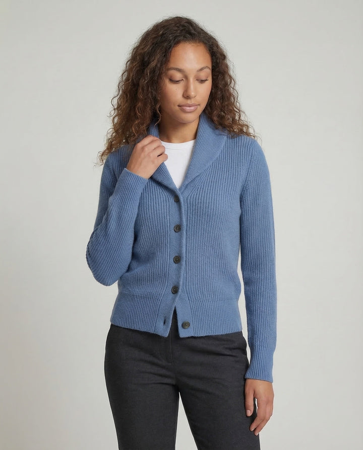 Women's Lapel Collar Knit Cardigan – Button Front Long Sleeve Cardigan