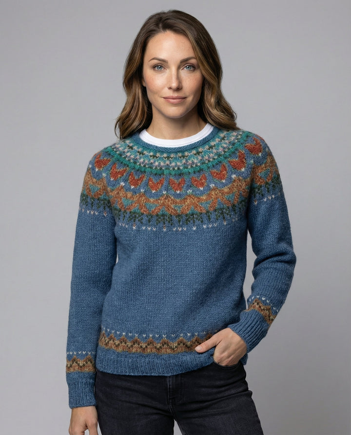Women's Nordic Icelandic Sweater – Vintage Pattern Crew Neck Pullover