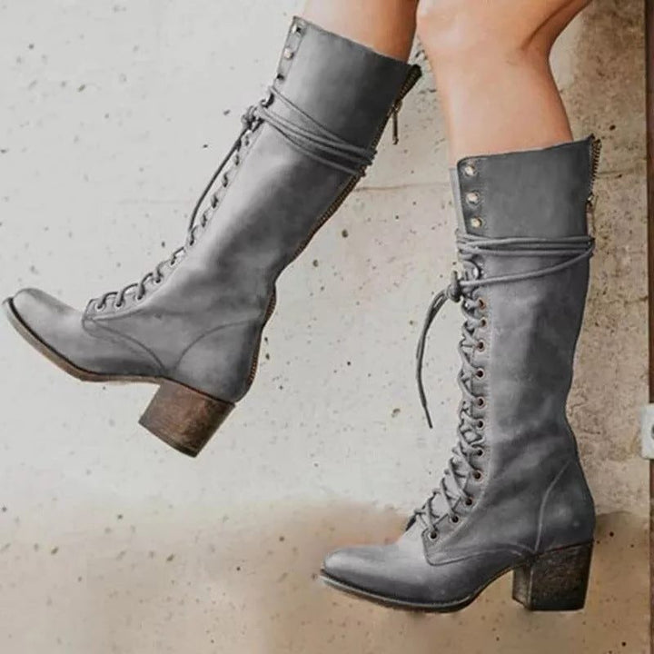 Ursula | Block Heel Combat Boots with Lace-Up for Women