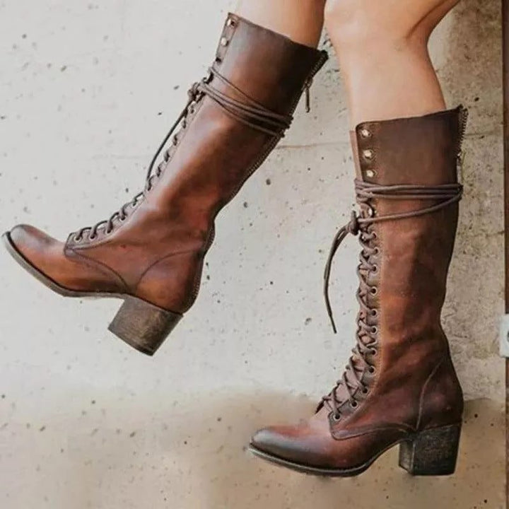 Ursula | Block Heel Combat Boots with Lace-Up for Women