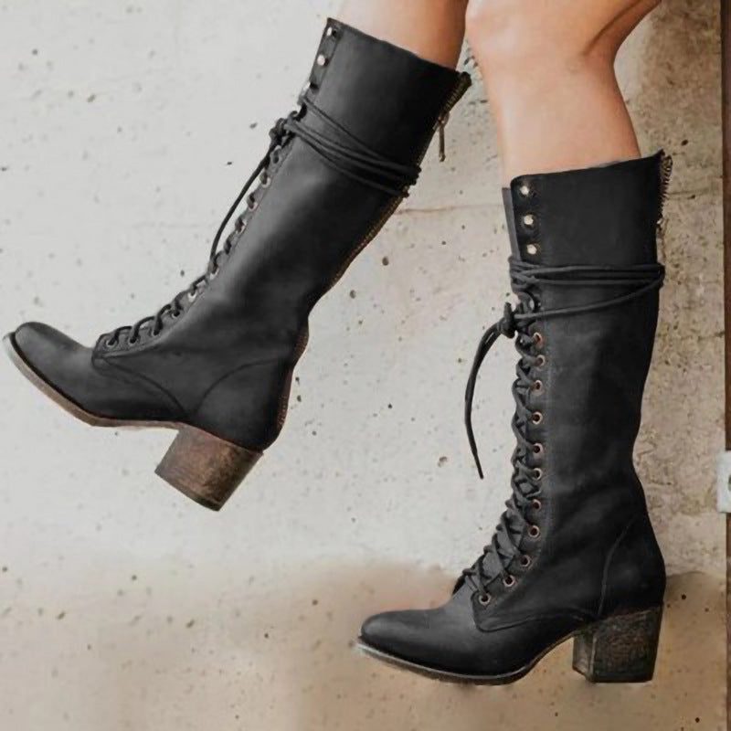 Ursula | Block Heel Combat Boots with Lace-Up for Women