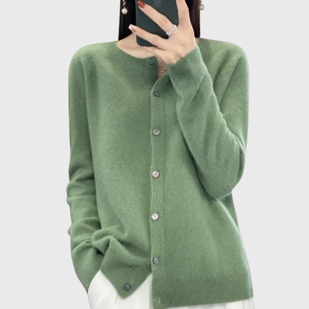 Women's Button-Front Cardigan Crew Neck Long Sleeve Knit Casual Sweater