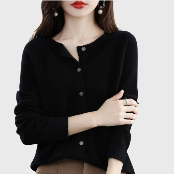 Women's Button-Front Cardigan Crew Neck Long Sleeve Knit Casual Sweater