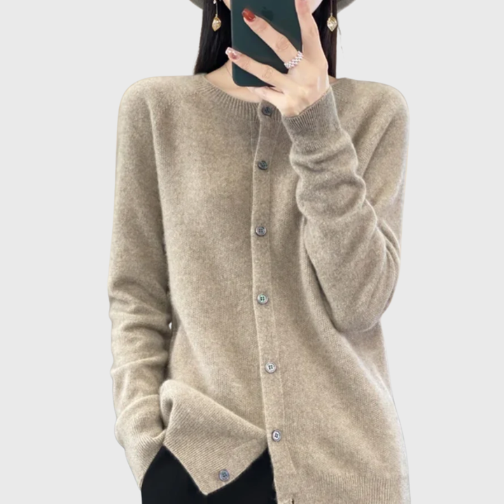 Women's Button-Front Cardigan Crew Neck Long Sleeve Knit Casual Sweater