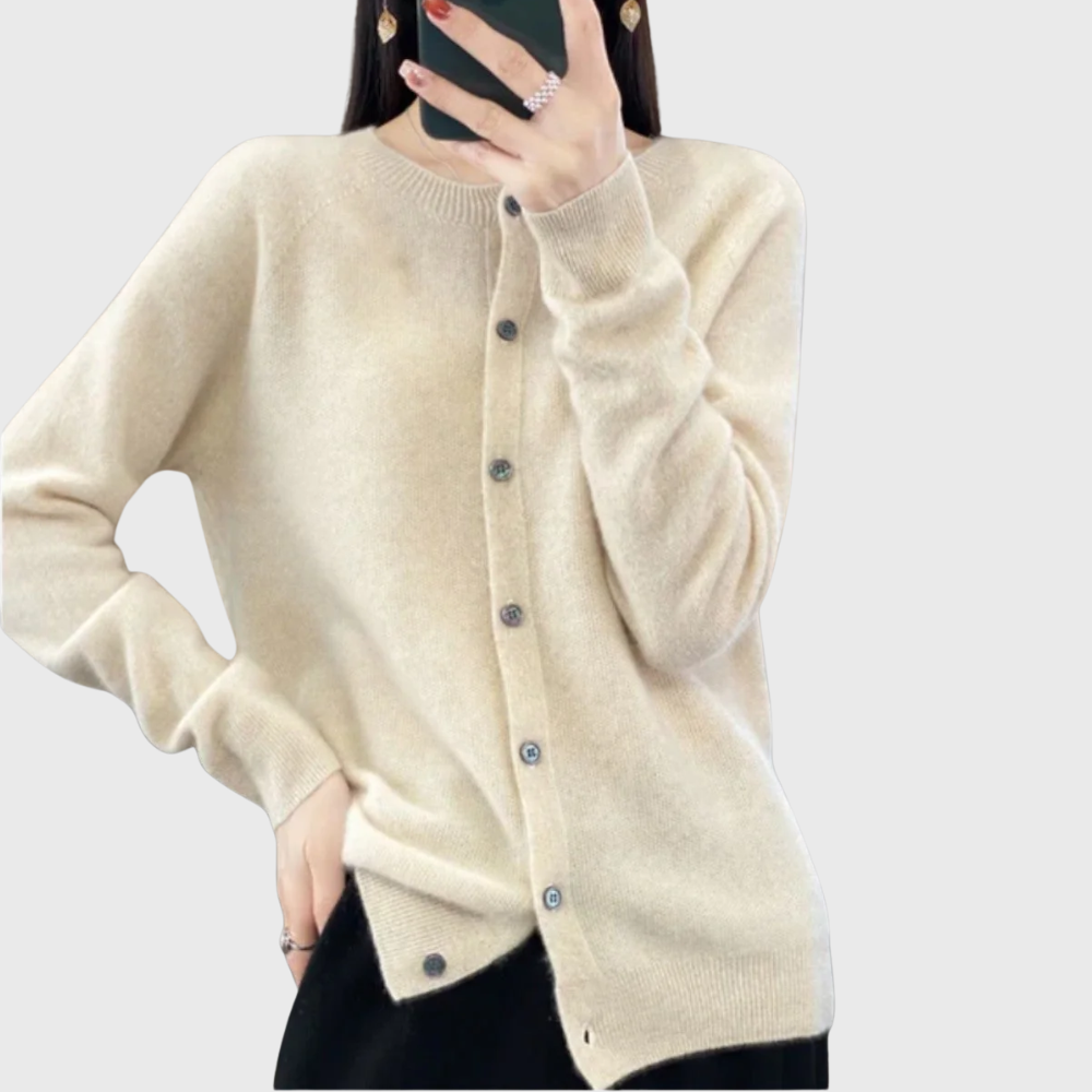 Women's Button-Front Cardigan Crew Neck Long Sleeve Knit Casual Sweater
