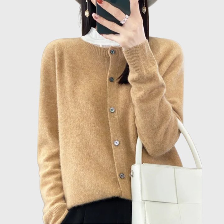 Women's Button-Front Cardigan Crew Neck Long Sleeve Knit Casual Sweater