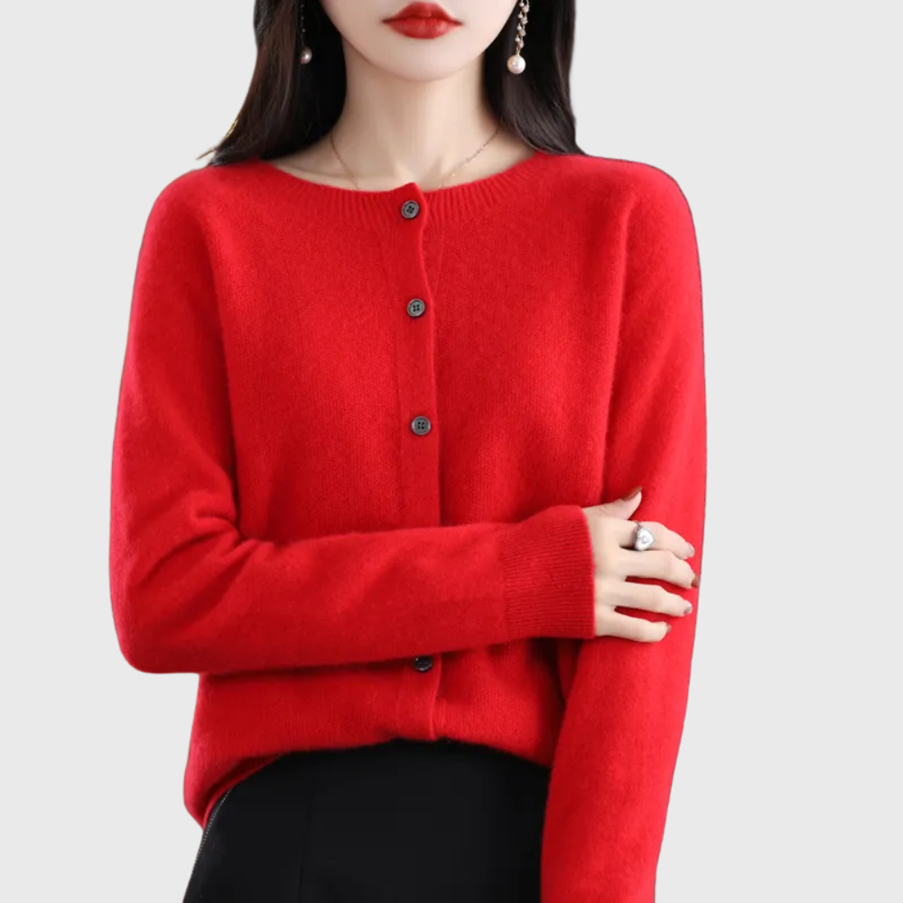 Women's Button-Front Cardigan Crew Neck Long Sleeve Knit Casual Sweater