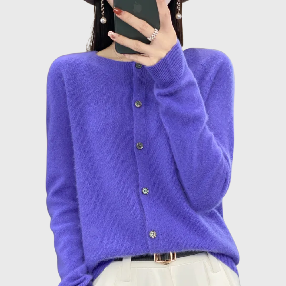 Women's Button-Front Cardigan Crew Neck Long Sleeve Knit Casual Sweater