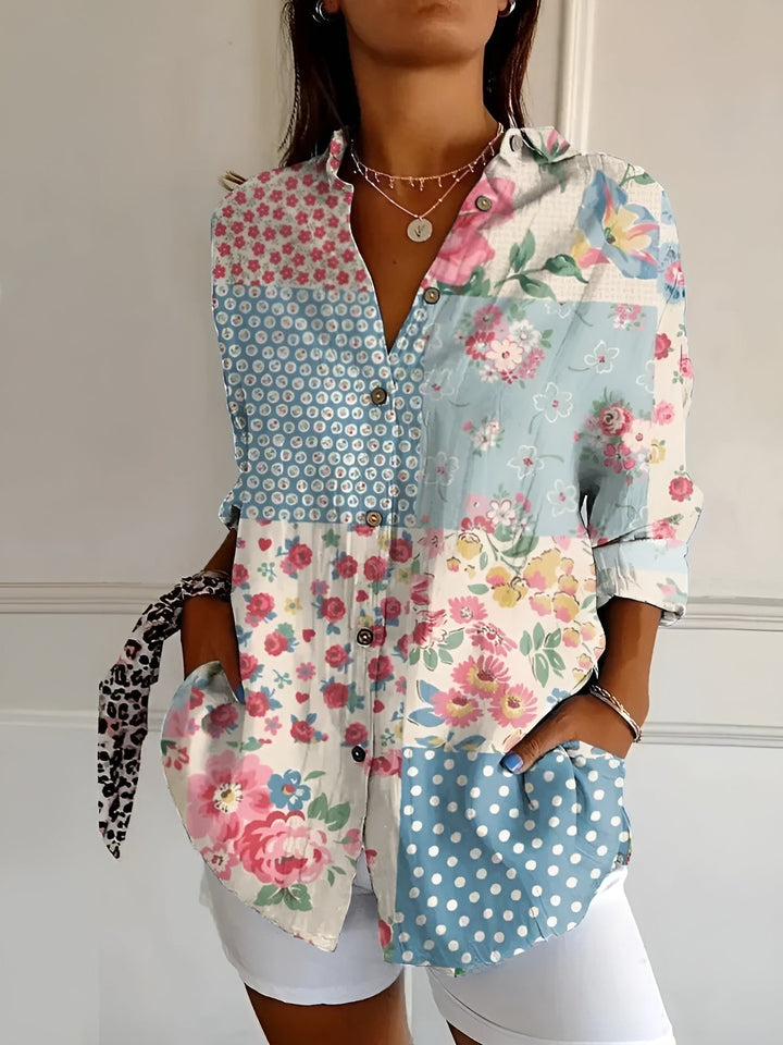 Beth | Button-Up Blouse with Split Neck and Oversized Fit for Women