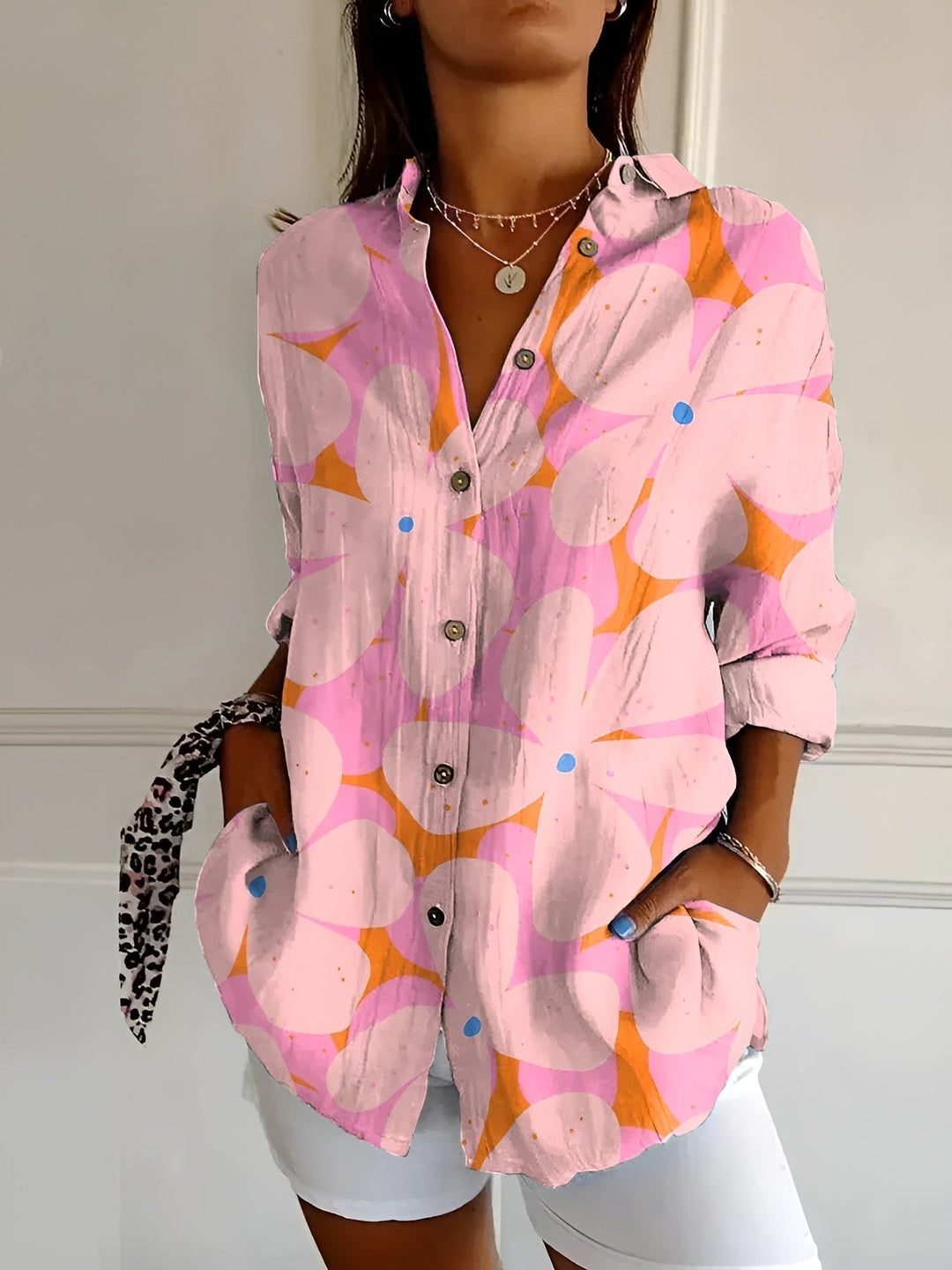 Beth | Button-Up Blouse with Split Neck and Oversized Fit for Women
