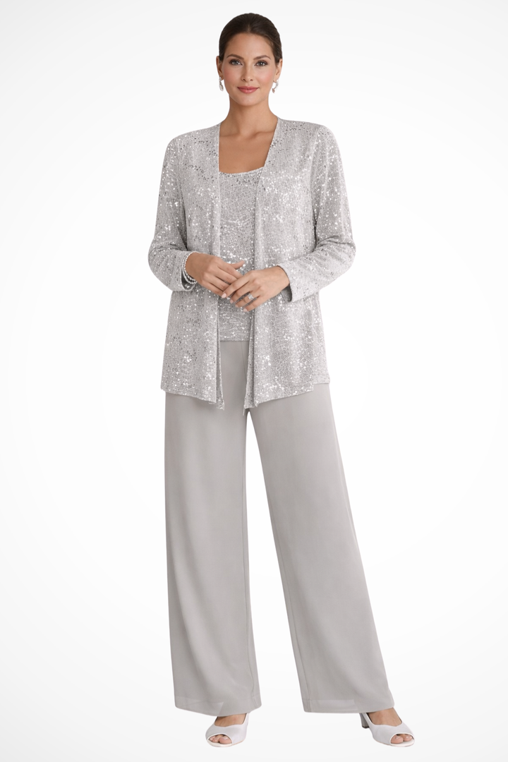 Veronica | Sequin Wide Leg Three-Piece Pant Set for Women