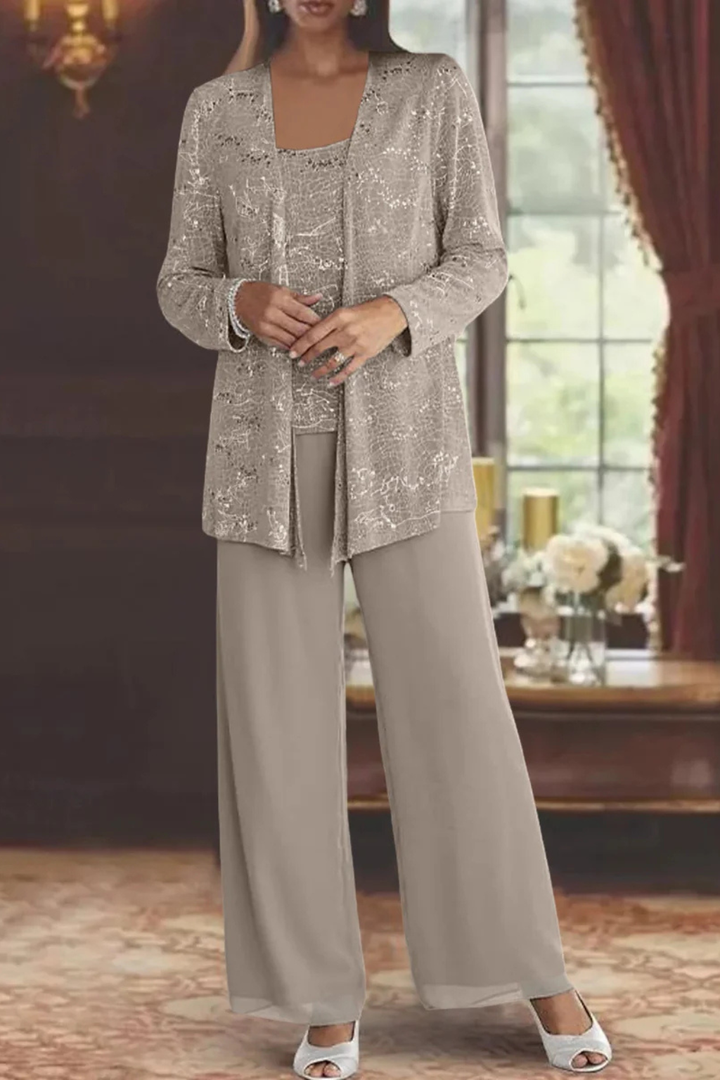 Veronica | Sequin Wide Leg Three-Piece Pant Set for Women