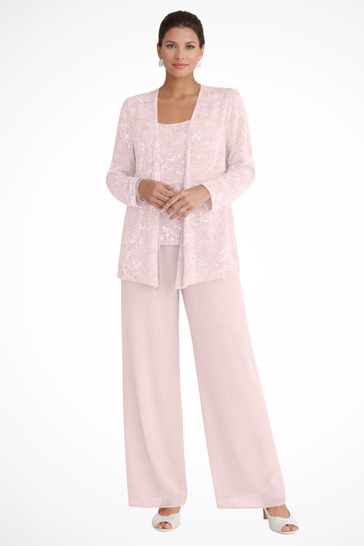 Veronica | Sequin Wide Leg Three-Piece Pant Set for Women