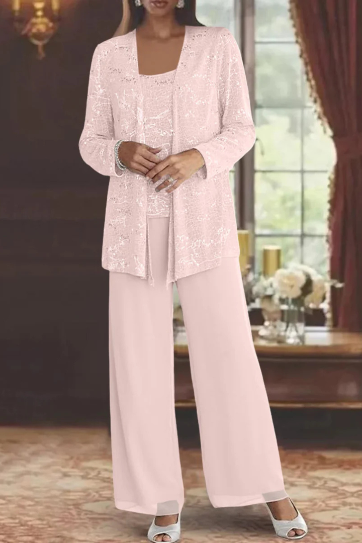 Veronica | Sequin Wide Leg Three-Piece Pant Set for Women