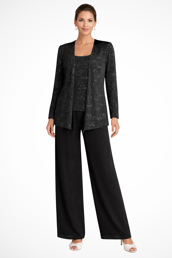 Veronica | Sequin Wide Leg Three-Piece Pant Set for Women