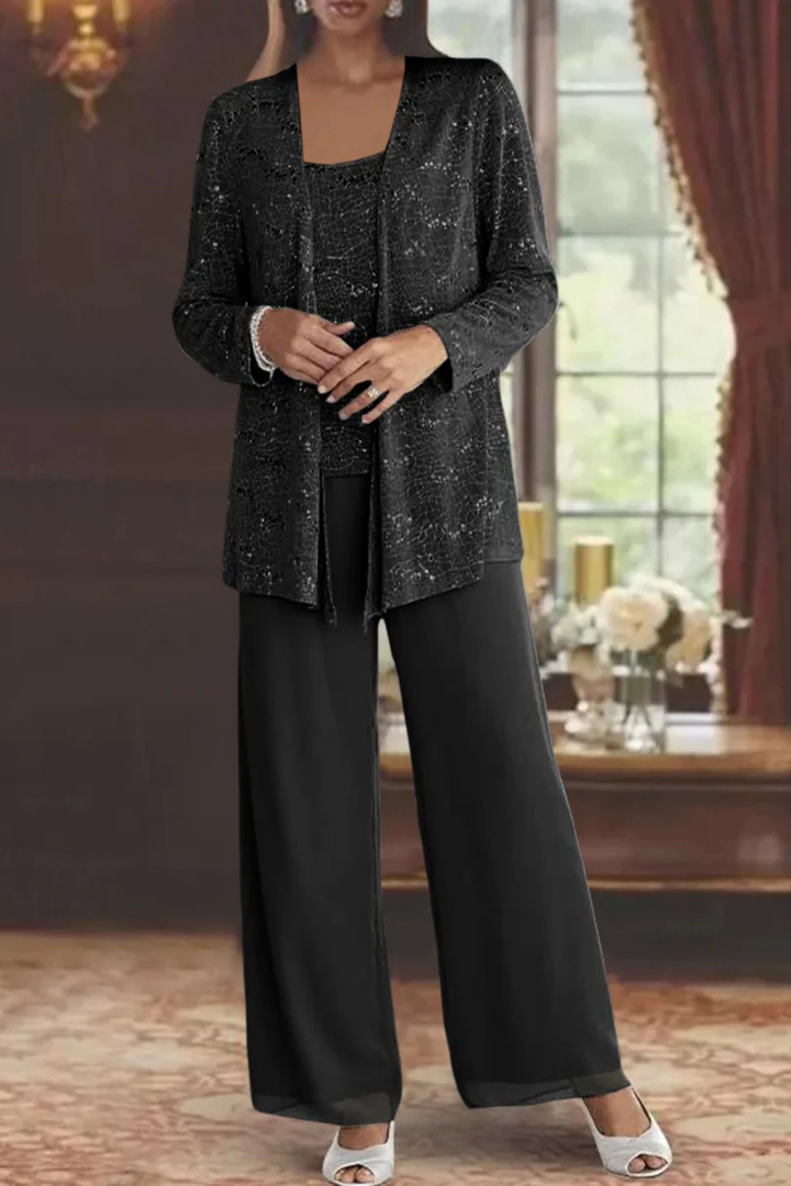 Veronica | Sequin Wide Leg Three-Piece Pant Set for Women