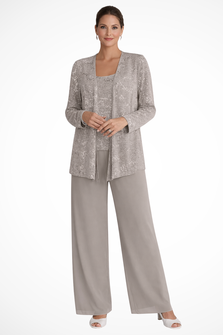 Veronica | Sequin Wide Leg Three-Piece Pant Set for Women