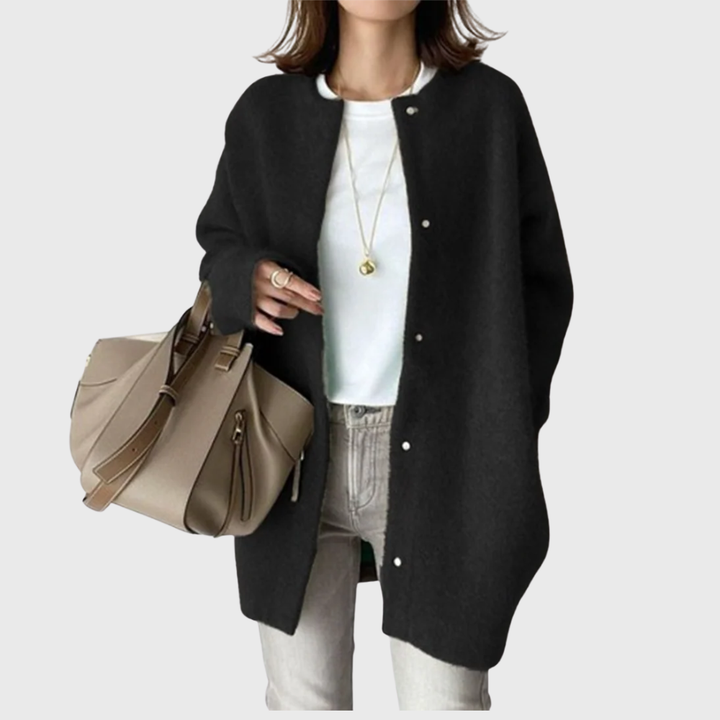 Women's Longline Cardigan Open-Front Round Neck Long Sleeve Button-Front Casual