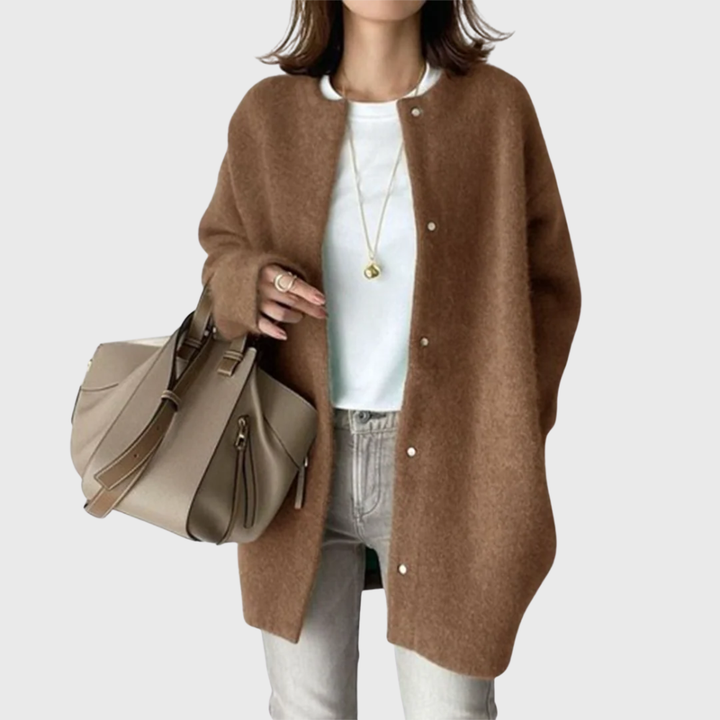 Women's Longline Cardigan Open-Front Round Neck Long Sleeve Button-Front Casual