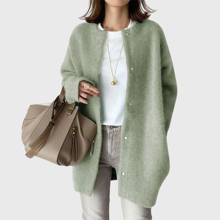 Women's Longline Cardigan Open-Front Round Neck Long Sleeve Button-Front Casual