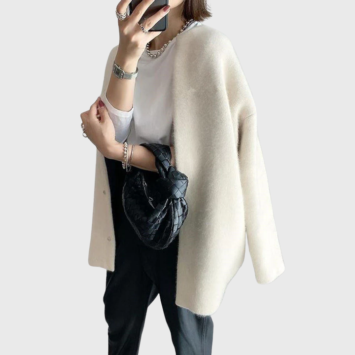 Women's Longline Cardigan Open-Front Round Neck Long Sleeve Button-Front Casual