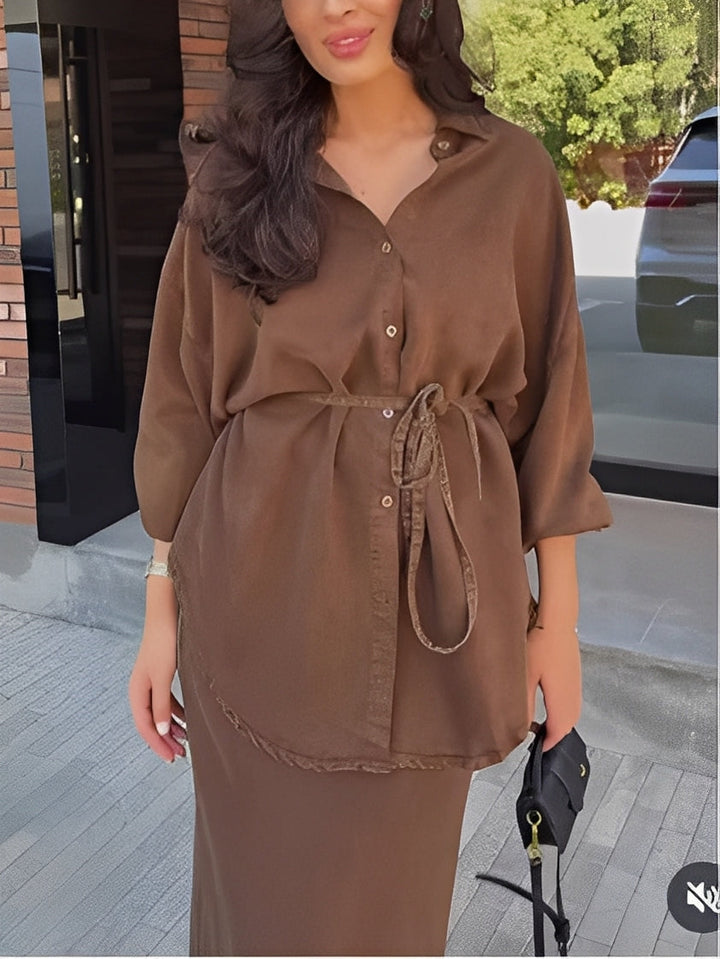 Sienna Tie-Drawstring Shirt and Skirt Set