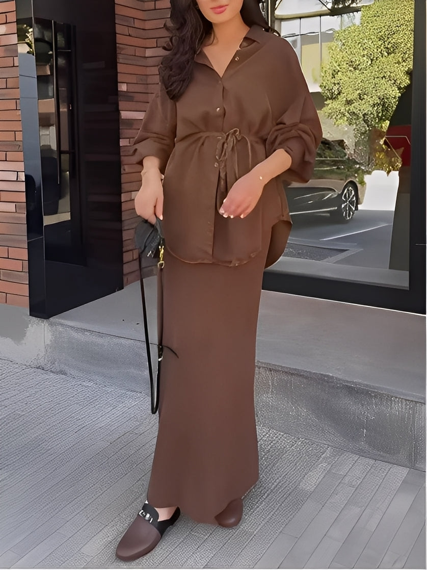 Samantha Tie-Drawstring Shirt and Skirt Set