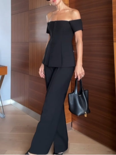Sofia Off-Shoulder Vest Suit