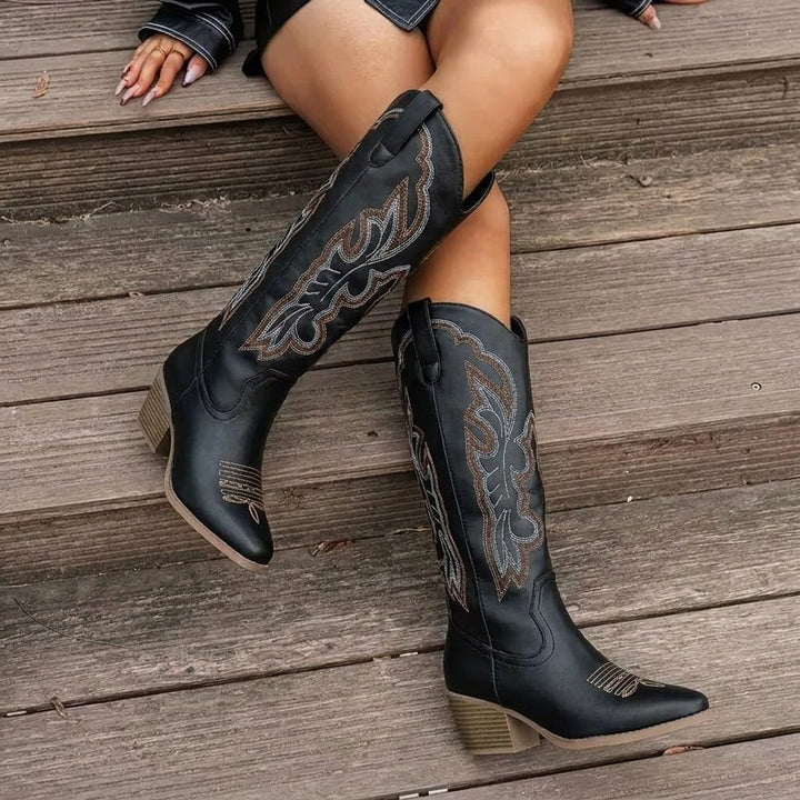 Wendeline | Embroidered Cowgirl Block Heel Boots for Women