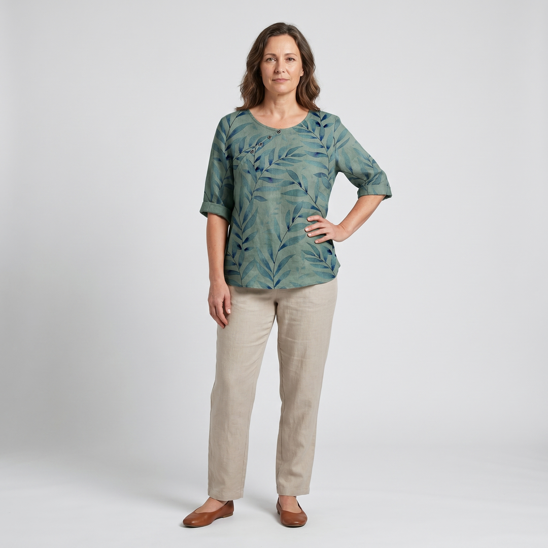 Mathilda | Printed Blouse with Roll-Up Sleeves and Oversized Fit for Women