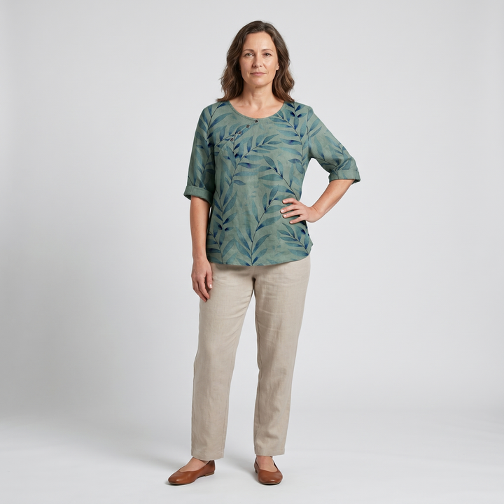 Mathilda | Printed Blouse with Roll-Up Sleeves and Oversized Fit for Women