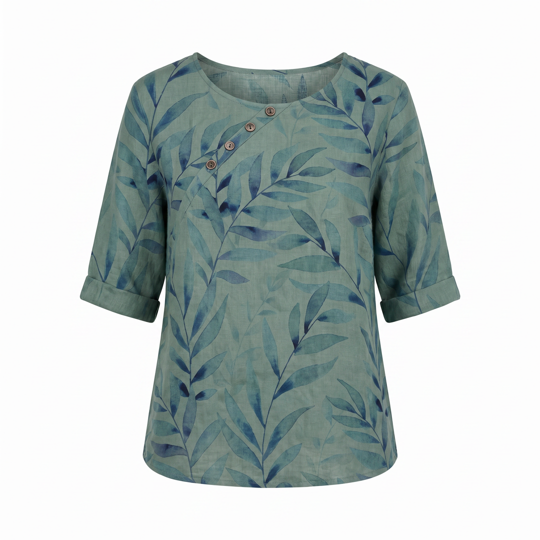 Mathilda | Printed Blouse with Roll-Up Sleeves and Oversized Fit for Women