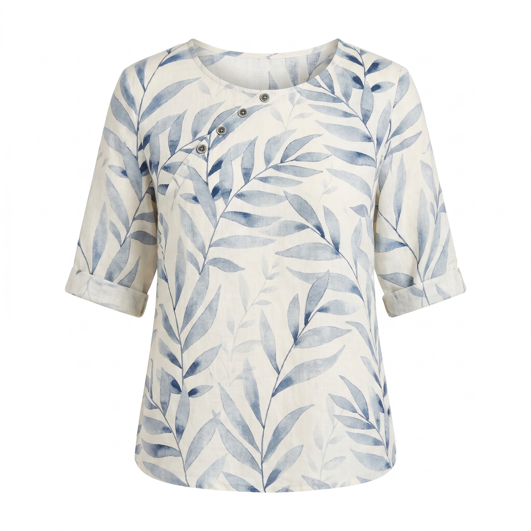 Mathilda | Printed Blouse with Roll-Up Sleeves and Oversized Fit for Women