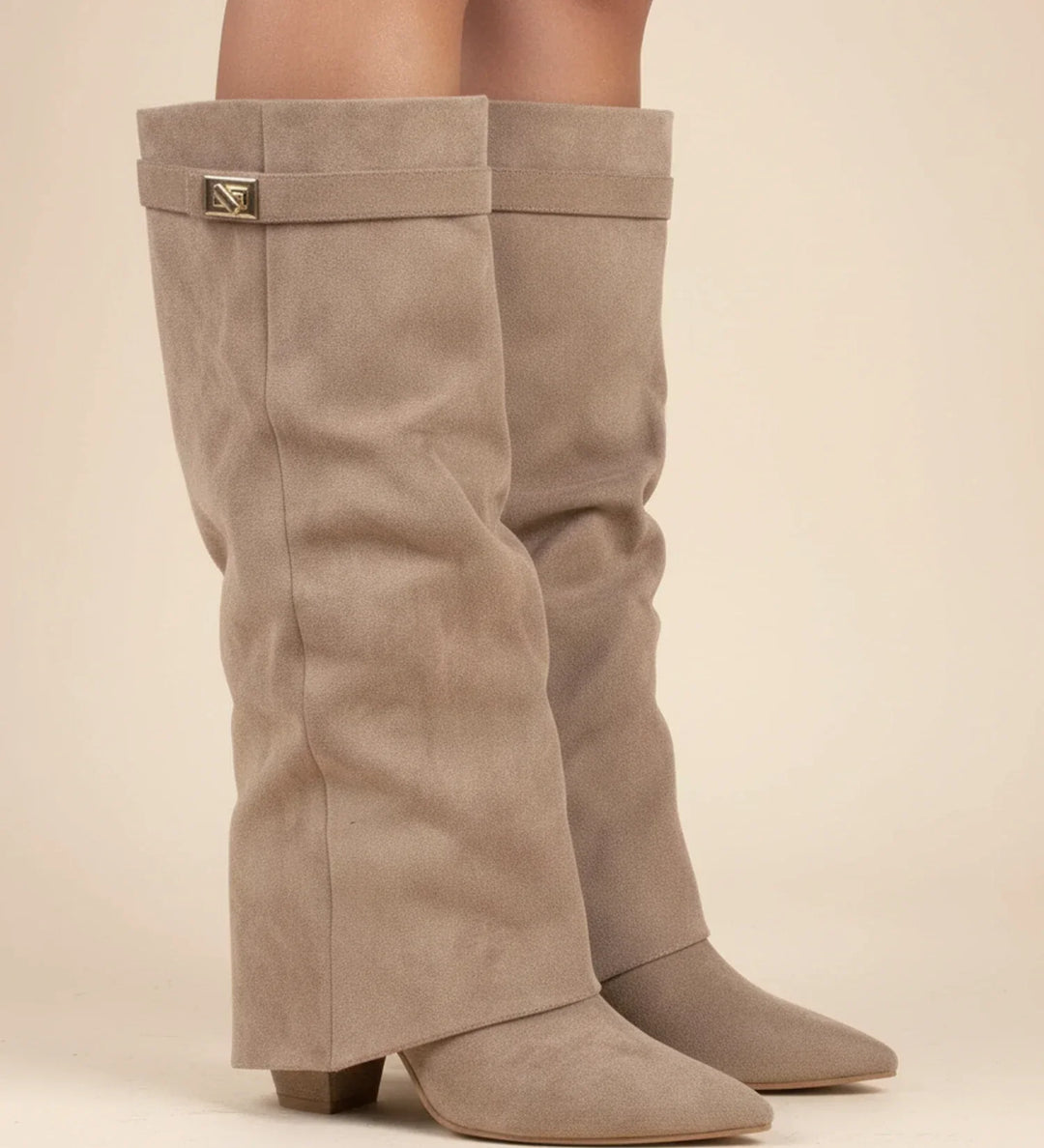 Delacroix | Women's Suede Slouch Knee-High Boots with Pointed Toe