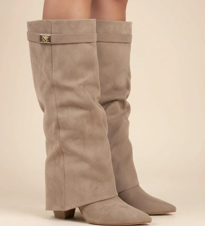 Delacroix | Women's Suede Slouch Knee-High Boots with Pointed Toe