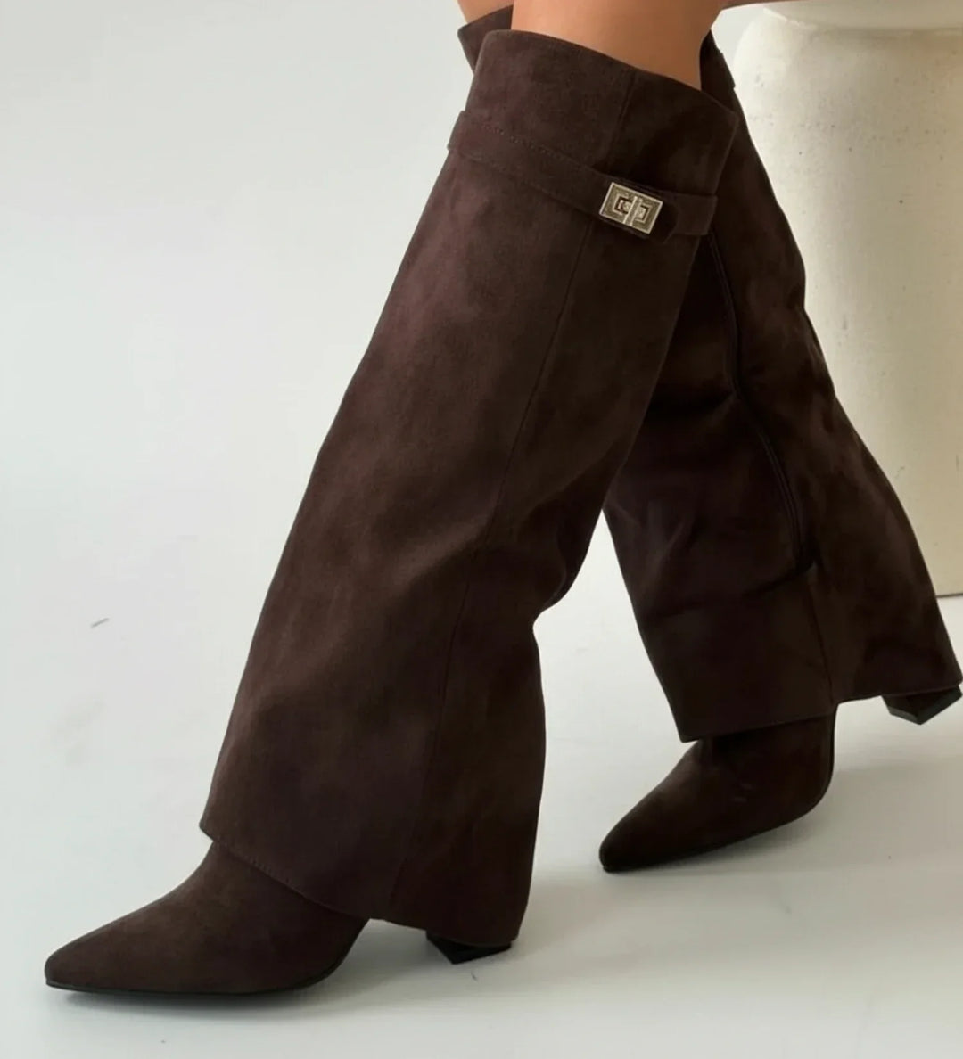 Delacroix | Women's Suede Slouch Knee-High Boots with Pointed Toe