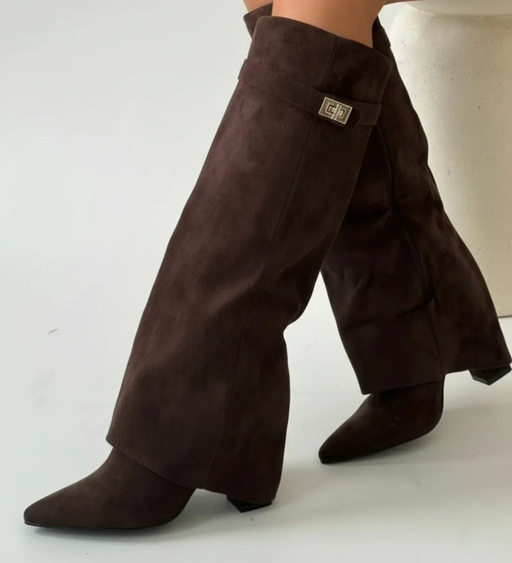 Delacroix | Women's Suede Slouch Knee-High Boots with Pointed Toe